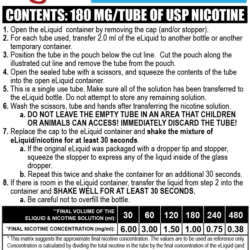 Flavorless Nictoine Liquid,  Czar Nicotine Tube - Blue 180mg, Pack of 5  tubes (0.9ml/tube)