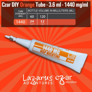 Flavorless Nictoine Liquid,  Czar Nicotine Tube - Orange 1440mg, Pack of 5 tube (3.6ml/tube)